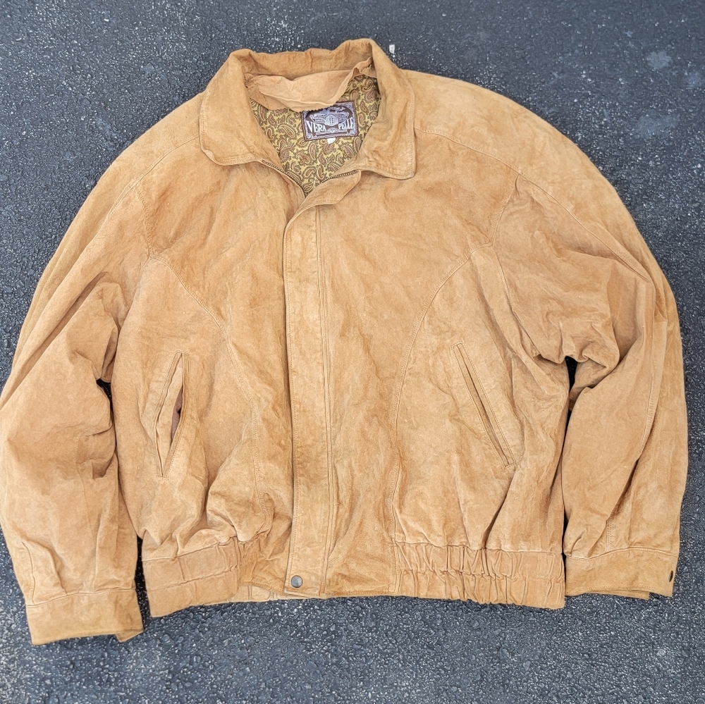Vera Pelle Leather Jacket Men's Size 54 Medium Made In Italy Tan Brown